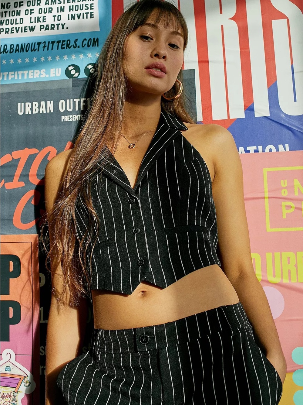 Urban Outfitters Black Pinstripe Halter Crop Top